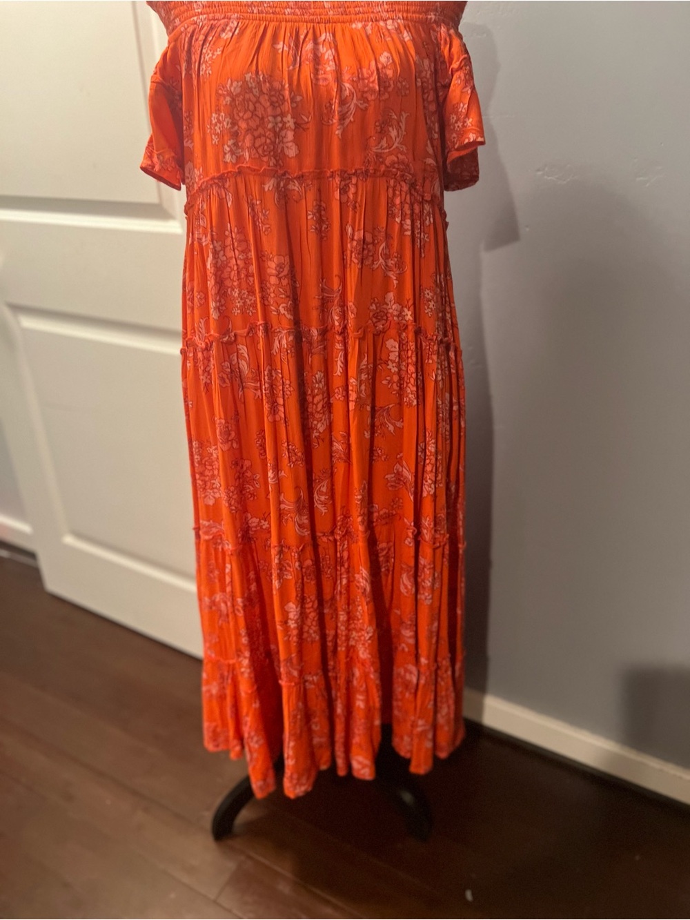 Free People Orange Floral Off-Shoulder Maxi Dress